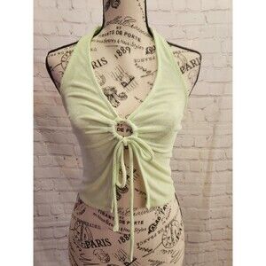 Elodie Halter Top Womens Medium Green Terrycloth Y2K Keyhole Beachy Boho NWOT